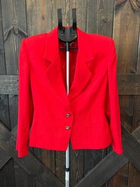 Vtg John Meyer 2 Button Blazer Jacket 8 Red Stitch Notch Lapel Career Office